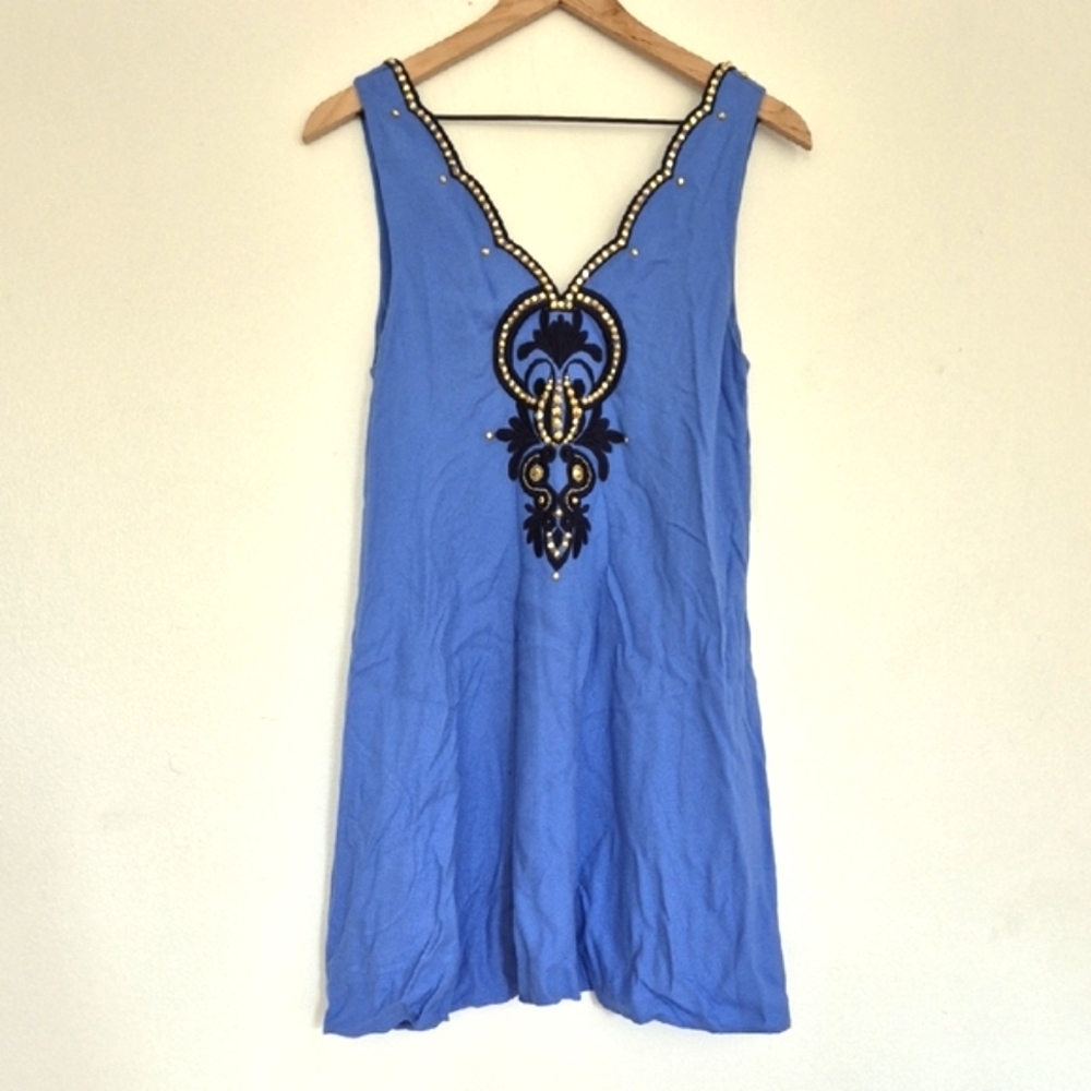 Lily Pulitzer Scallopped Embellished Tank Dress, Blue And Navy With Gold Sequins